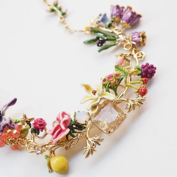Amybaby дизайнерское ожерелье ручной работы с эмалью, глазурью, розовым цветком, бутоном розы, без пирсинга, серьги-капли, регулируемое кольцо, браслет
