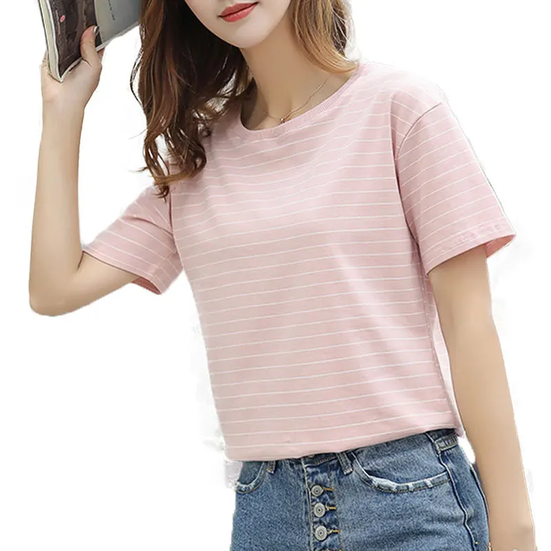 

VOLOCEAN Womens Summer Tops 2019 Women Cotton Shirt Tees Shirt Woman Striped Blusas Tshirt Female Casual Top Tee