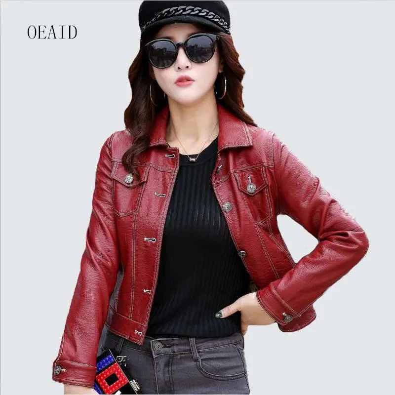 

OEAID Fashion Plus Size 3XL Motorcycle Leather Coat Women Leather Jacket 2019 New Short Slim Ladies Leather Jackets Outerwear