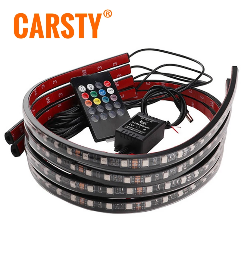 Carsty, пульт дистанционного управления, 90/120 см, автомобильная RGB Светодиодная лента, светодиодный, под машину, светящаяся система днища, неоновый светильник, водонепроницаемый, авто стиль