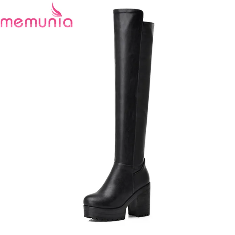 

MEMUNIA 2020 new arrival thigh high boots white black round toe platform boots 10cm thick high heels boots winter female shoes