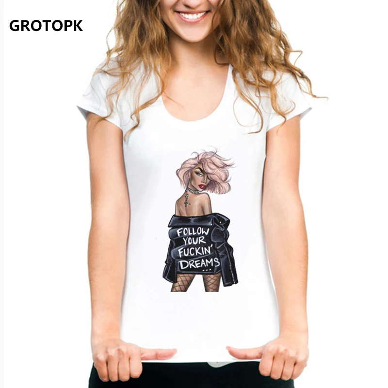 

Following Your Dream Cool Girl T-shirts for Women Vintage White Tshirt Hip Hop Funny Harajuku Top Streetwear Tee Shirt Femme