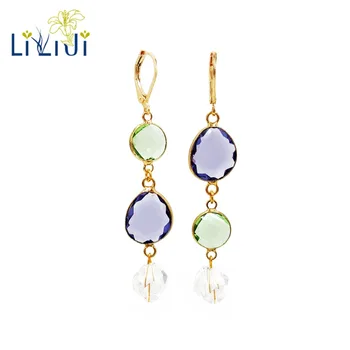 

Lii Ji Unique Assymetric Earrings Crystal 925 Sterling Silver 18K Gold Color Long Dangle Earrings
