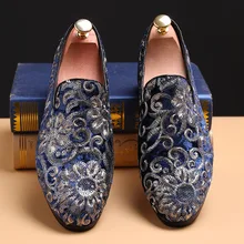 Delocrd/ мужские лоферы на плоской подошве с вышивкой; цвет синий; обувь для вечеринок без застежки; мужская повседневная обувь в винтажном стиле; туфли на плоской подошве с разноцветными камнями