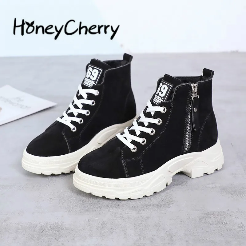

Winter Round Martin Boots 2018 New Laced Boots, Women's Rough And Flat Boots, Frosted, British Winter Women Shoes