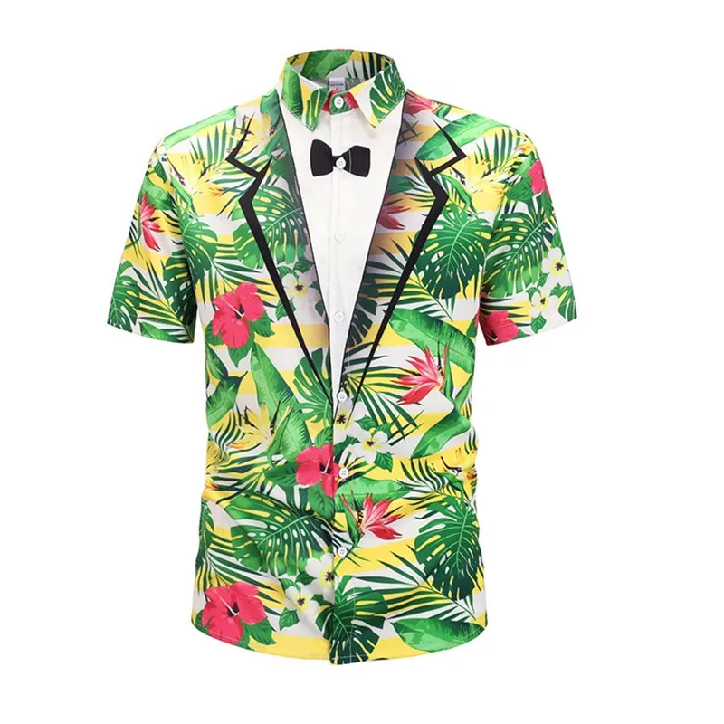 Европейский размер Повседневная Уличная Мужская рубашка короткий рукав летний отдых пляж гавайская рубашка 3D растительный принт брендовая рубашка