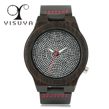 

YISUYA Unisex Modern Black Sandalwood Quartz Wrist Watches Men Retro Style Gift