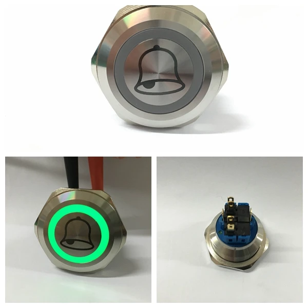 

ONPOW 30mm Doorbell button 12V Green LED ring light Stainless steel Push Button Switch (GQ30-11E/G/12V/S/Bell) CE, ROHS