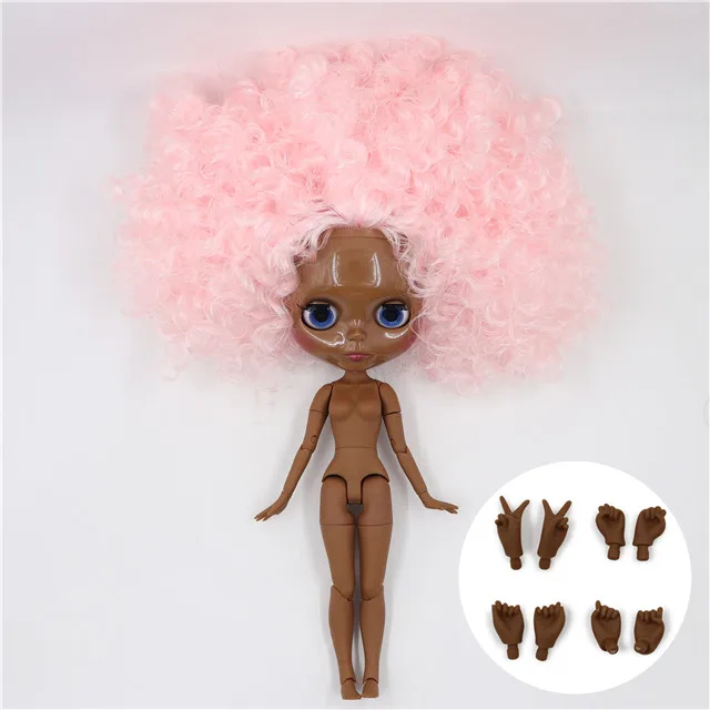 ICY 1/6 bjd фабрика blyth кукла с гибкими суставами индивидуальные лица QE126/300 розовые волосы волнистые волосы 30 см - Цвет: super black skin