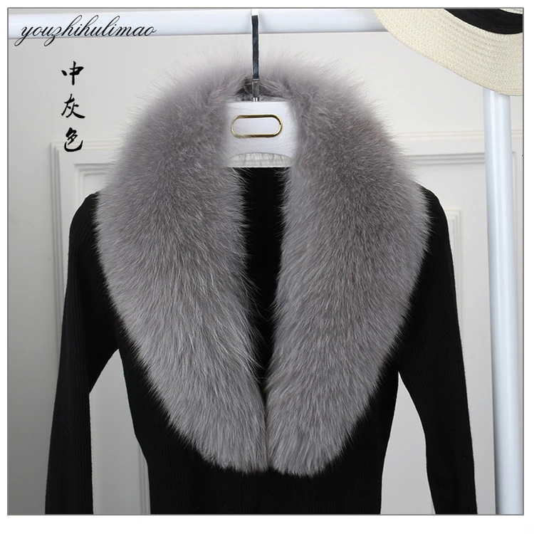 Medium gray Роскошный меховой воротник из лисьего меха для мужчин и женщин, зимний меховой Длинный разрез шарфа, воротник из натуральной кожи, черные белые шарфы, шарфы из пашмины - Цвет: Medium gray
