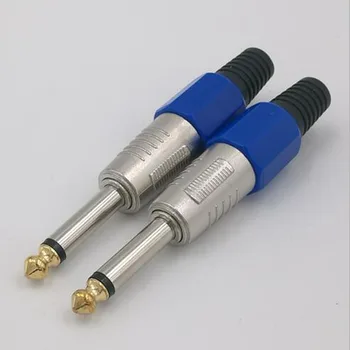 

50pcs/lot High Quality Jack 6.5mm Microphone Plug Mono Audio Cable Connector 6.35 Jack Welded Plug Blue