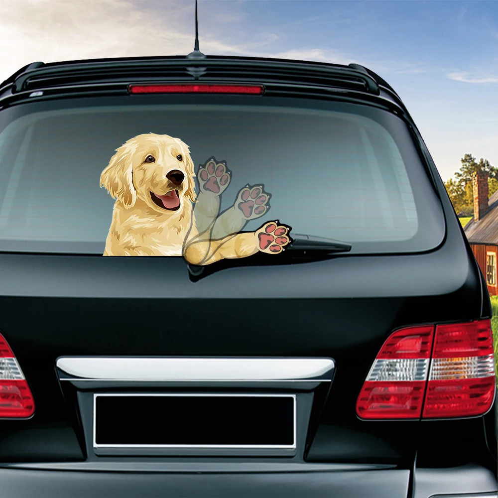 Милая Желтая Собака, съемный развевающийся стеклоочиститель, ПВХ, заднее стекло, стеклоочиститель, 3D наклейки для автомобиля, декоративные автомобильные аксессуары