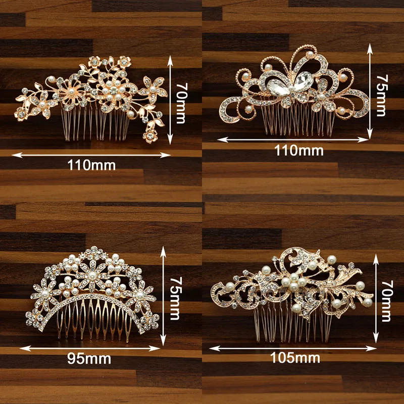Розовое золото Кристалл Бабочка невесты жемчужина расческа для волос заколка цветок невесты голова кусок для женщин Свадебные аксессуары