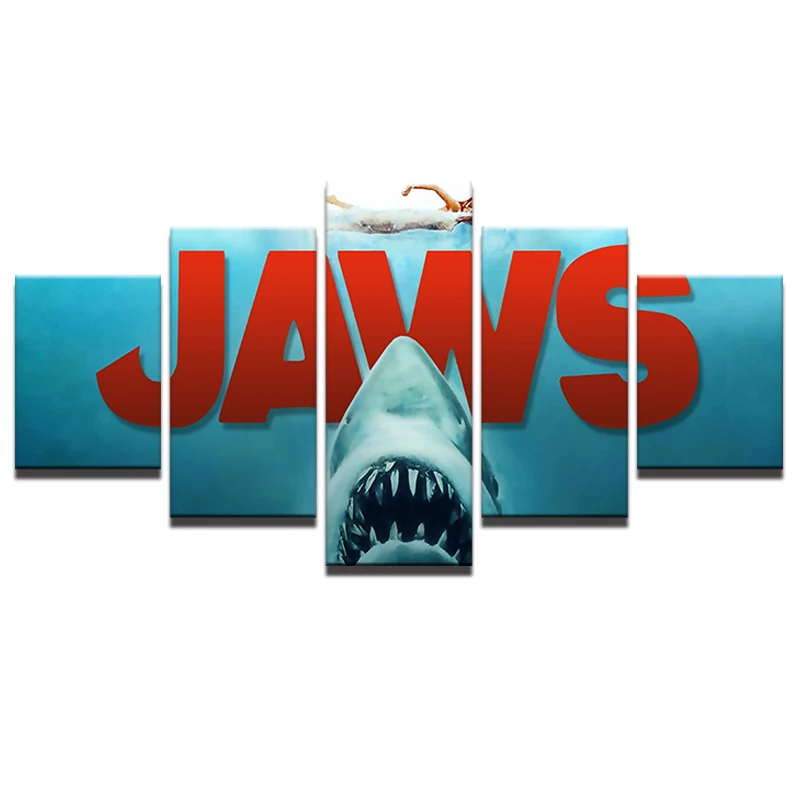 5 Panel Jaws Movie Wall Art Oil Poster Modular Pictures Home Decor