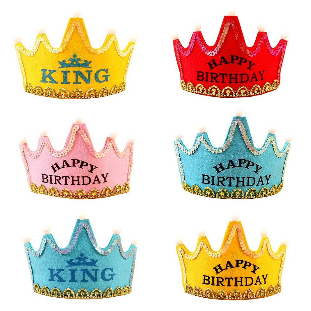 Birthday Crown с светодиодный светильник для мальчик и девочка принцесса король короной «С Днем Рождения» Кепки повязка на голову для рождественской вечеринки Прямая