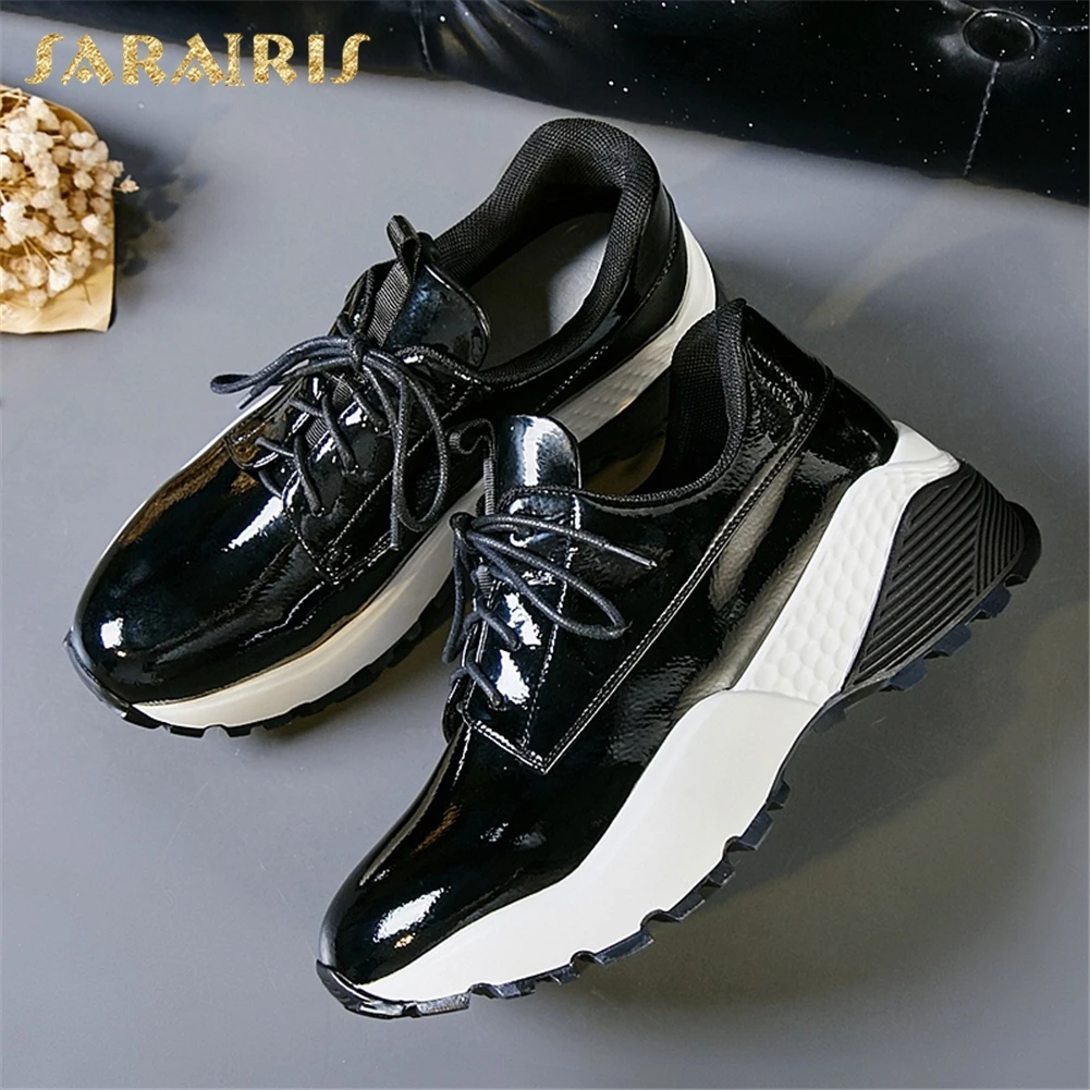 

SARAIRIS New Genuine Leather Large Size 34-41 Cow Leather Woman Shoes Lace Up Hot Sale Dropship sneakers Vulcanize Shoes Women