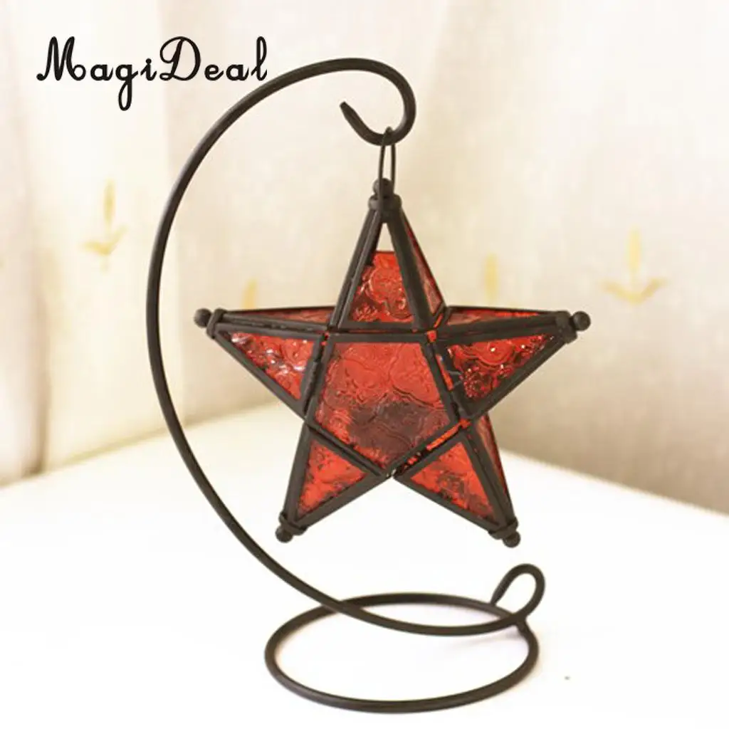 MagiDeal MOROCCAN CANDLE HOLDER MOROCCO STYLE HANGING STAR TEA LIGHT GLASS LANTERN LAMPSHADE - HOME BAR PUB CAFE