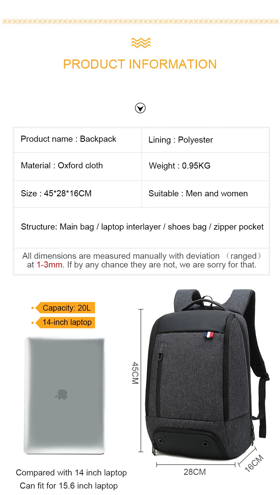 15.6 Inch Laptop Backpack Bag Mens Women Travel Bags Keep Cool Warm Large Capacity Men's Business Backpacks Men Female Smart Bag (10)