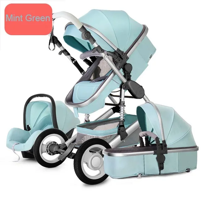 7,8 высокий пейзаж роскошный младенец 3 в 1 детская коляска корзина четыре колеса коляска детское безопасное сиденье - Цвет: Синий
