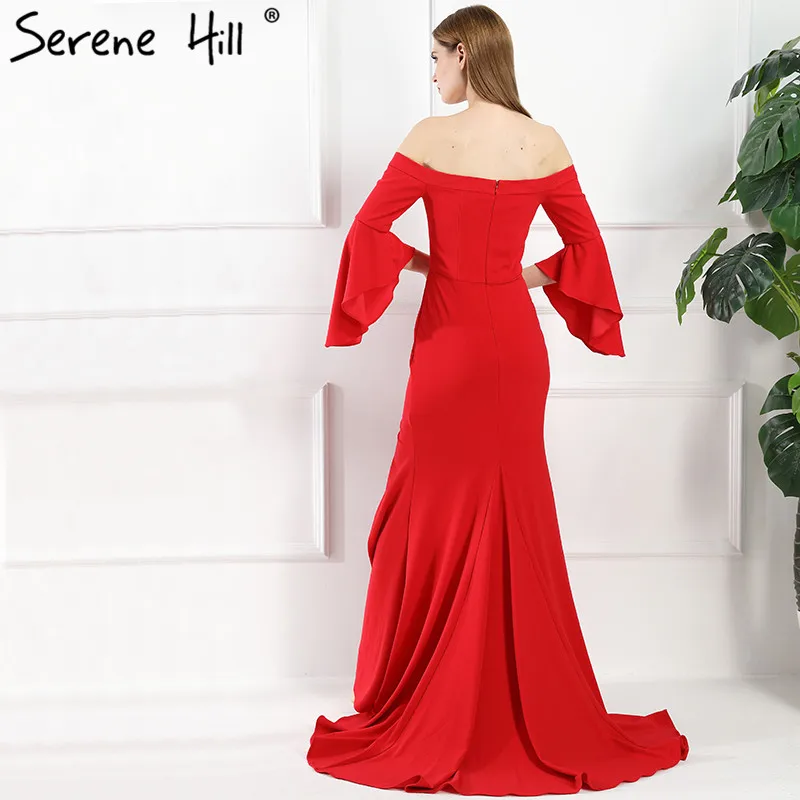 Красное Mermiad длинное элегантное платье для выпускного вечера простое шифоновое вечернее платье с открытыми плечами настоящая фотография LA6197