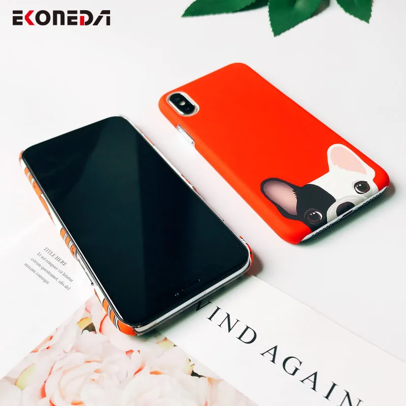 EKONEDA Cute Cartoon Animal Cat Dog Case For iPhone 6 6S Plus 7 8 Plus X XS Max XR Case Plastic Matte Cover For iPhone 7 Case
