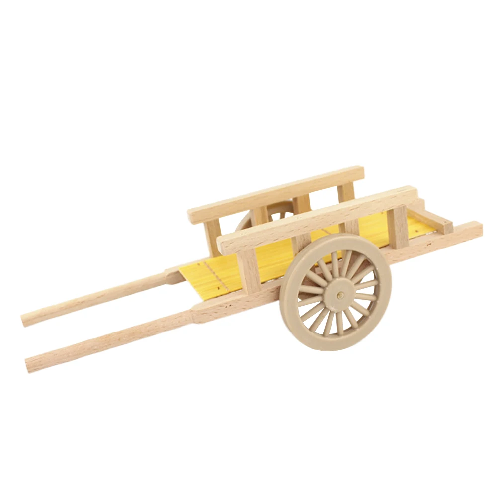 

1PC 3D Wooden Mini Trolley Miniature Farm Tools Models DIY Role Pretend Playing Toy
