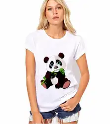 Принт панды с короткими рукавами футболка Женская спандекс женский топ футболка Летняя Уличная Повседневная одежда женская футболка