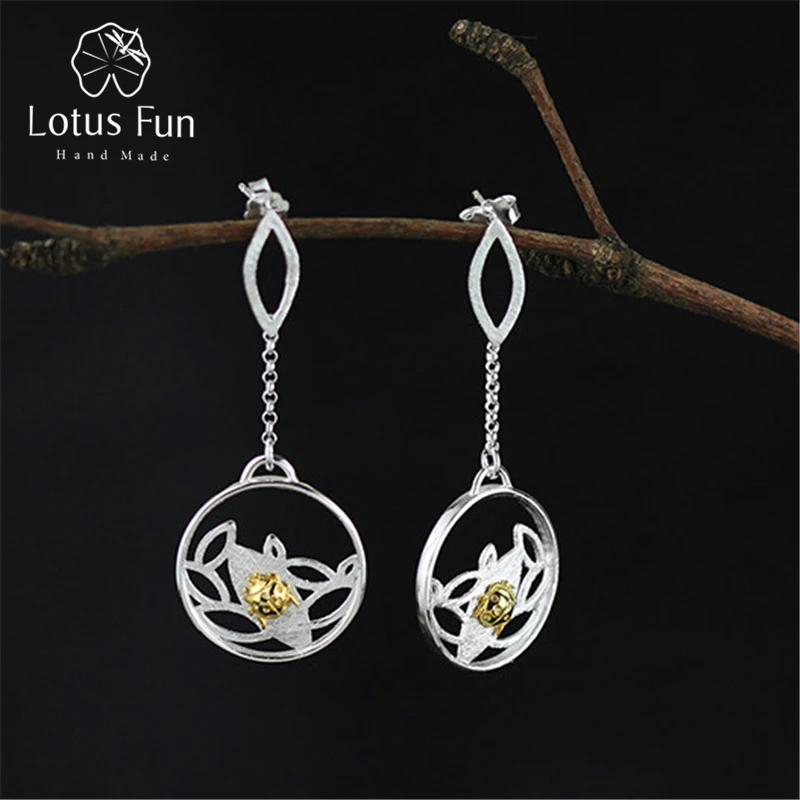 Lotus Fun Real 925 Sterling Silver Drop Dangle Earrings for Women Round Ladybug Beetle Tassel Earings Fine Jewelry Dropshipping
