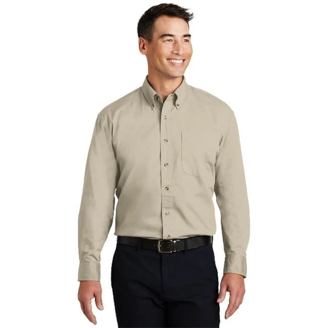 Port Authority S600T Mens Long Sleeve Twill Shirt Stone - Medium