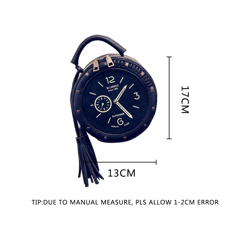 New Women Tassel Clock Shoulder Bag INS Popular Fashion Female Circle Handbag Mini Travel Lady Rivet PU Handle Crossbody SS3483