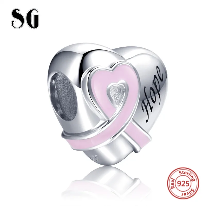 

SG Silver 925 Original pink enamel Heart Shape Belt beads Fit Authentic pandora charms bracelets jewelry making for women gifts