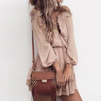 Женское шифоновое платье канкоолд, Повседневное платье с оборками и вырезом лодочкой, лето, jan28