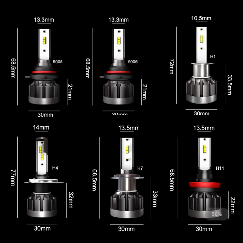 Комплект из 2 предметов, рост от 80W 6000K 8000LM автомобильный светильник лампочка H1 H4 H7 Автомобильный светодиодный головной светильник H3 HB3 9005 HB4 9006 9003 H8 H9 H10 светодиодный Canbus головной светильник лампы