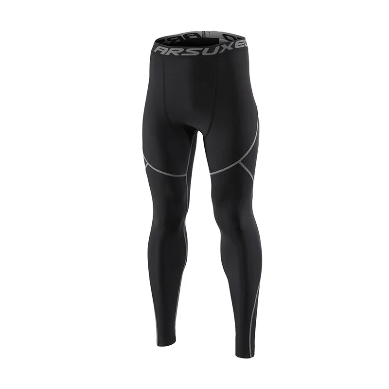 ARSUXEO, мужские компрессионные штаны, зимние теплые флисовые Колготки для бега, для спортзала, фитнеса, тренировок, бега, леггинсы, спортивные штаны - Цвет: Gray Line