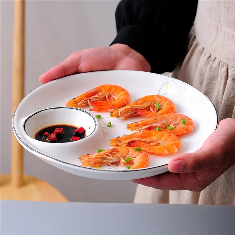 

Creative dumpling ceramic dish with vinegar dish home made shrimp dish pasta dish seasoning grid fries plate