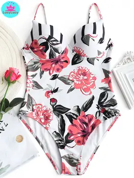 

summer of 2019, the new European and American fashion sexy print swimsuit steel support gathered women's swimsuit beach bikini.