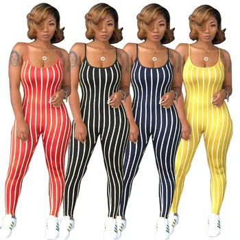 

Summer hot new European and American fashion personality high waist striped sling Slim sexy casual trousers ladies jumpsuit