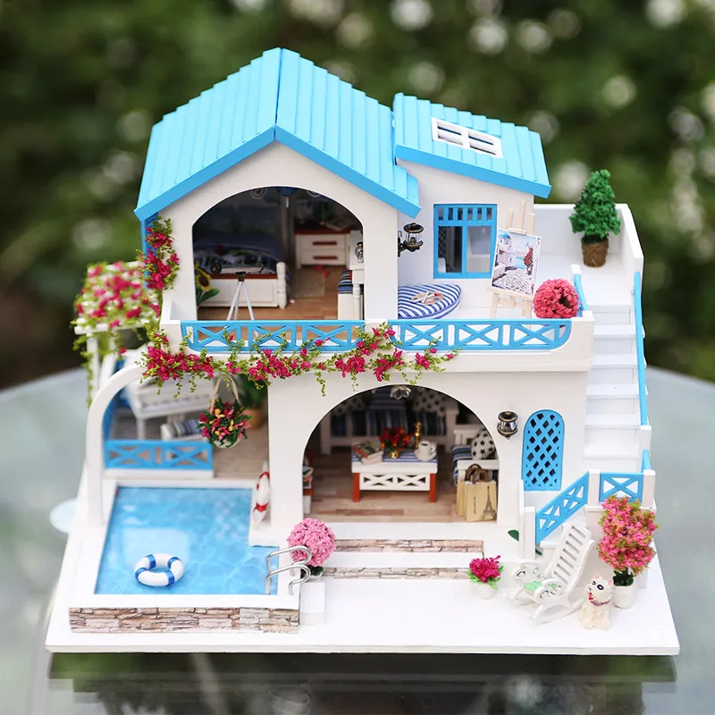 IiE создать 3D Кукольный дом деревянный DIY Miniatura кукольные домики мебель комплект DIY Головоломка собрать кукольный домик игрушки подарки на день рождения