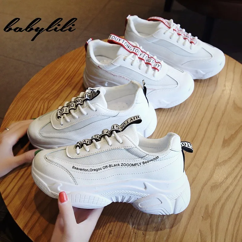 

White Sneakers Women Platform Shoes Summer 2019 Breathable Comfortable Tenis Feminino Luxury Mesh Lace-Up Shoes Women Designers