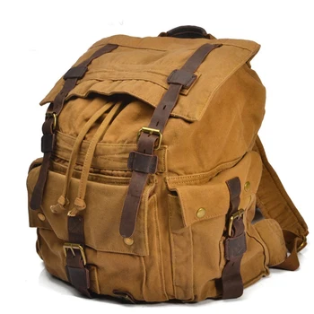 

Men's Retro Canvas Travel Shoulder Bag Travel Backpack Leather Cotton Bag Rucksack Large Capacity Bag