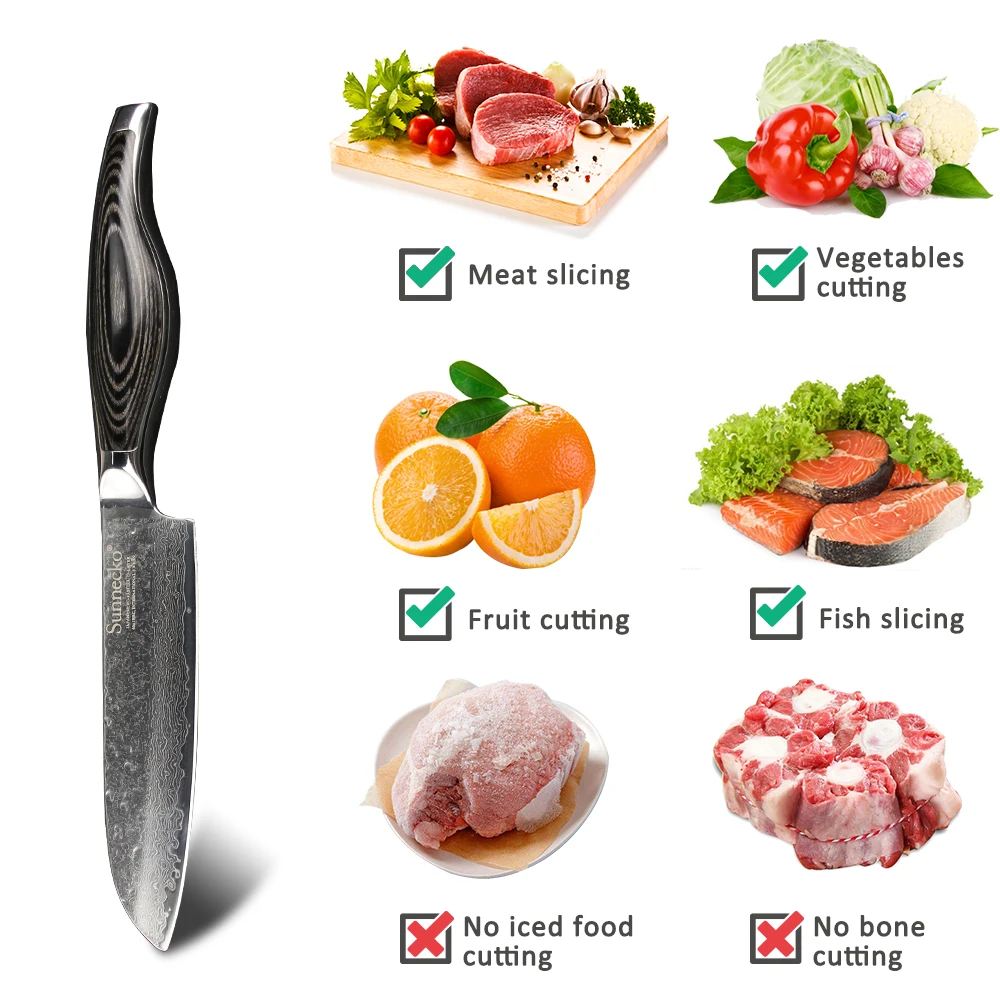 SUNNECKO Премиум 5 ''santoku Ножи Дамаск Сталь японский VG10 острое лезвие кухонные ножи Pakka деревянной ручкой Мясо Фрукты резак