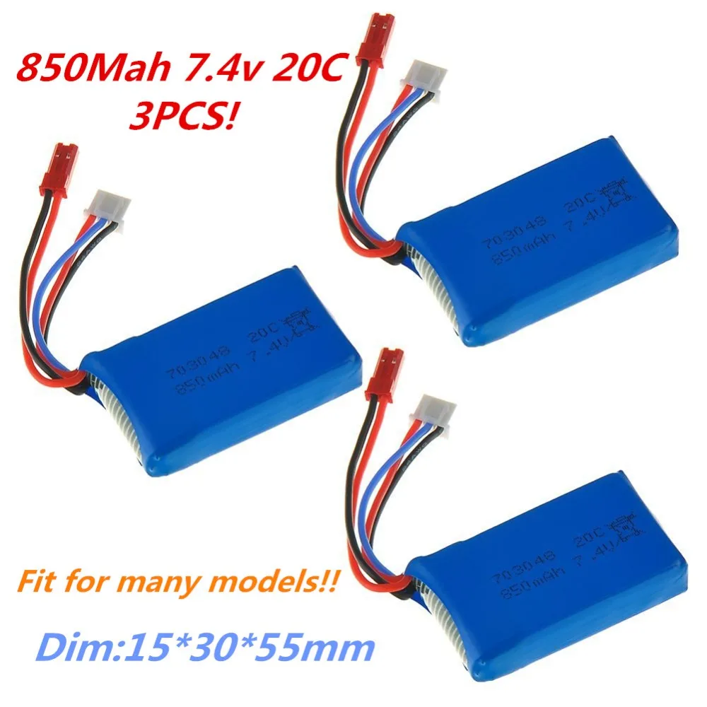 3pcs 20C 850Mah RC Battery 7.4v Lipo Battery For Wltoys V912/V262/V353