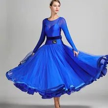 Новые современные танцевальные костюмы Королевского синего цвета женские соревнования с длинным рукавом Бальные танцевальные платья Вальс Танго танцевальные платья