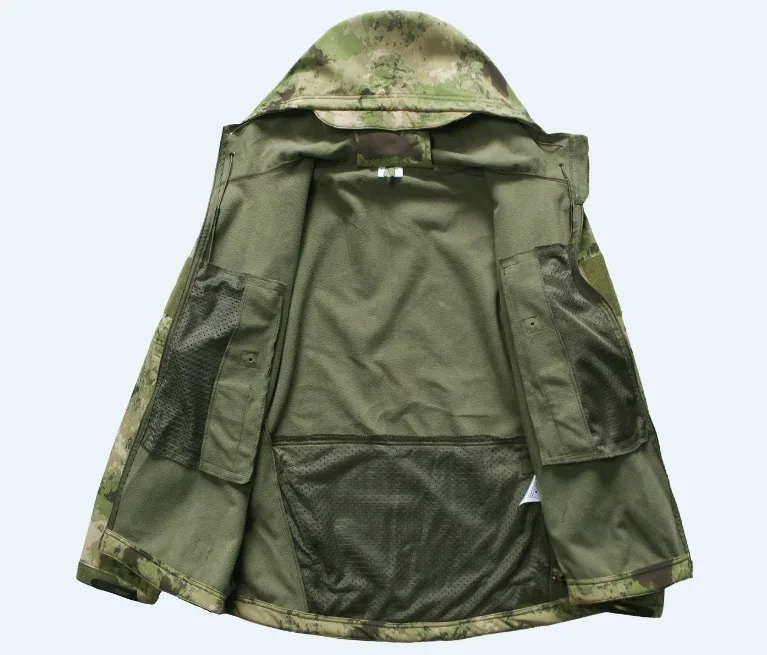 Externo de Pele de Tubarão Esporte com Capuz para Caça Jaqueta Militar Camuflagem Masculina Impermeável Tactical Revestimento Macio Uso Tad 16 tubarão camuflagem TAD masculina impermeável tactical revestimento