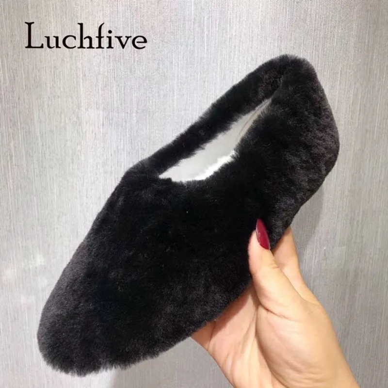 

2018 Wool Fur Loafer Shoes Woman Round Toe Fashion Flat Shoes Lady Chic Casual Shoes
