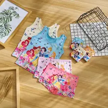 Комплект из 3 предметов, летние детские пижамные комплекты Белоснежки для девочек Повседневный жилет из бамбукового волокна для девочек+ короткие штаны 5 цветов, случайная расцветка, TZ07
