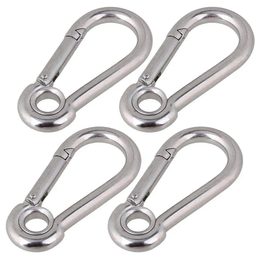 

4Pcs 304 Stainless Steel M10 x 100mm Heavy Hook Carabiner Camping Climbing with Eyelet Secure Lock for Outdoor Sports