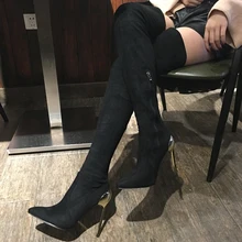 Fashion Star Autumn Winter Women Sexy Black Boots Over The Knee Long Boots Pointed Toe Metal Heels Shoes Elastic Stretch Boots fedonas top fashion women winter over knee long boots women sper thin high heels autumn comfort stretch height boots shoes woman