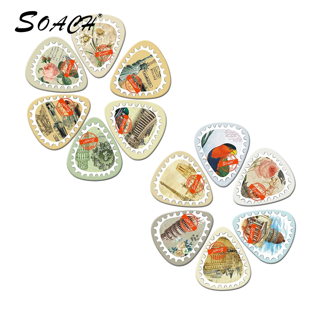 SOACH 10pcs Stamp landscape guitar picks Thickness 0.71mm Celluloid with package sent randomly Guitar Parts & Accessories