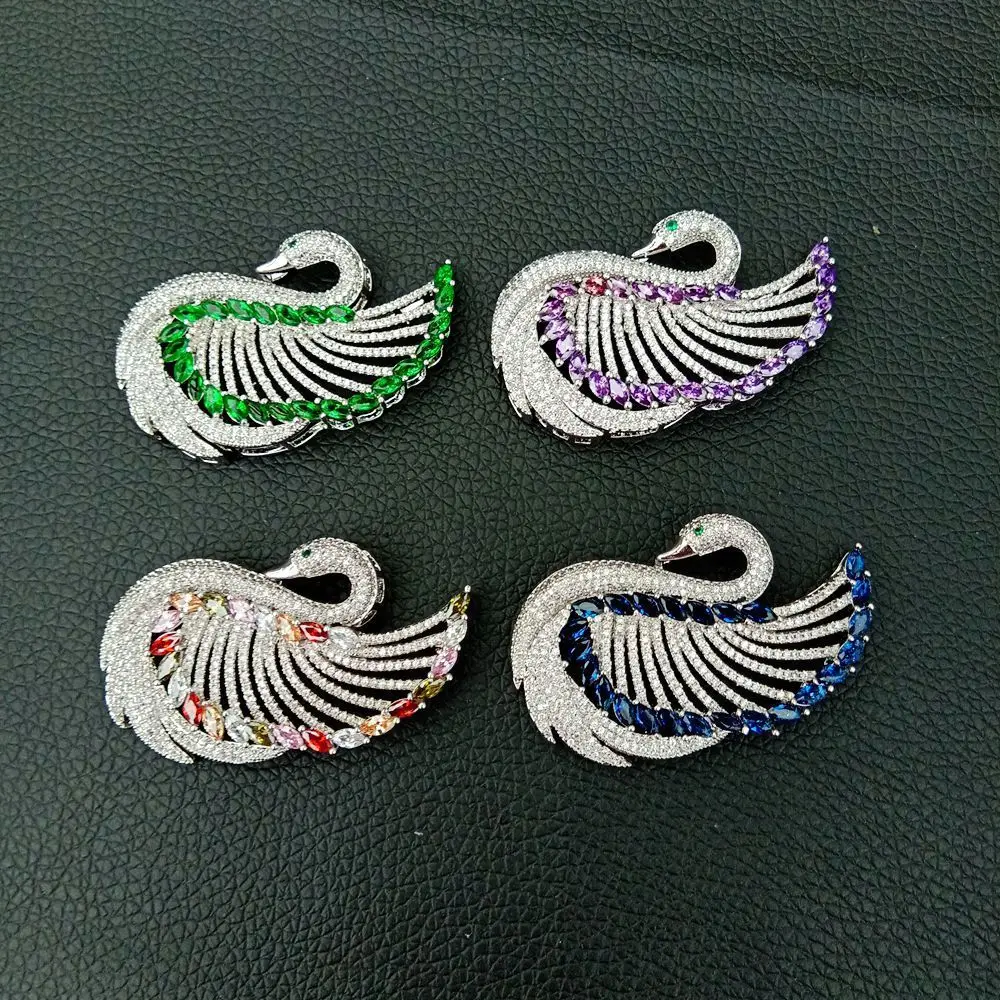 

1pc 30x50mm golden plated CZ micro swan connector/pendant DIY Jewelry Findings